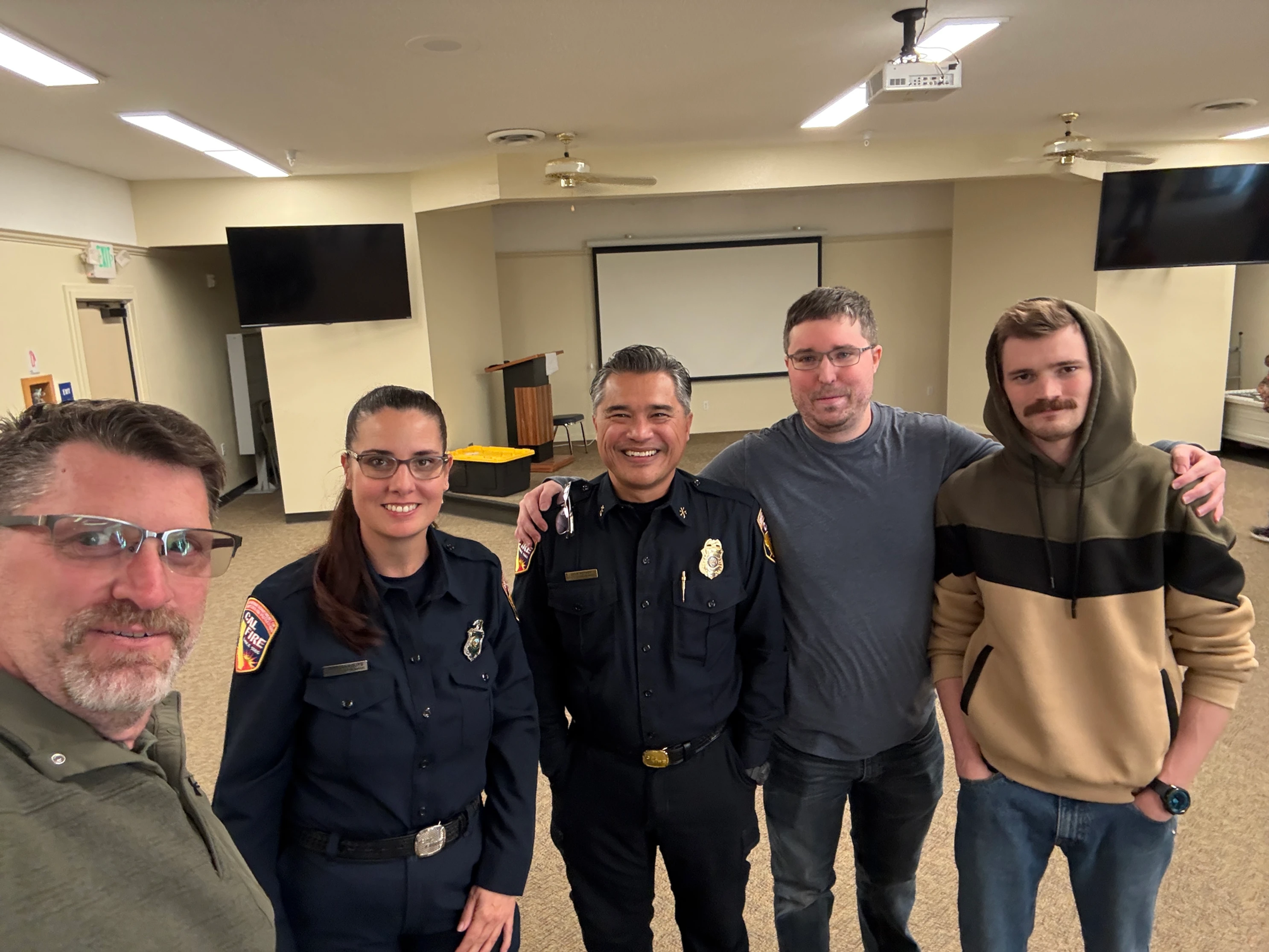 Matt, Kyle, and Jason with CalFire firefighters for Firewise training